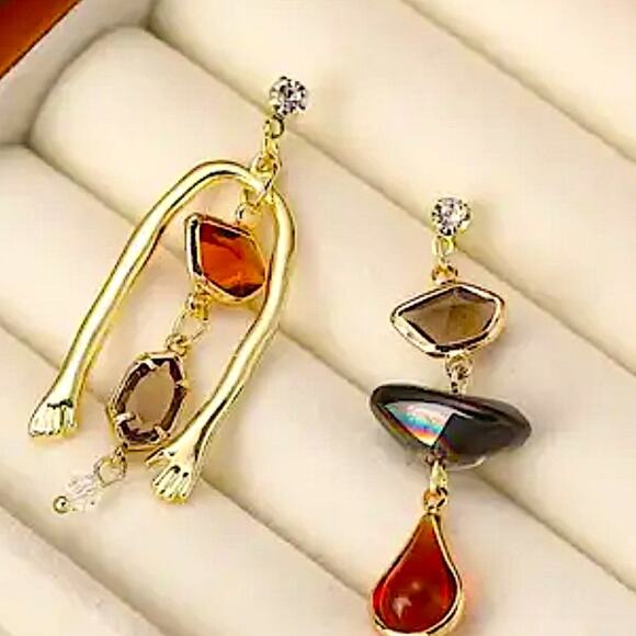 Gold Stone Mix Match Dangle Earrings - Picture 5 of 11